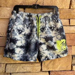 MTV blue white tie-dye swim trunks Large
